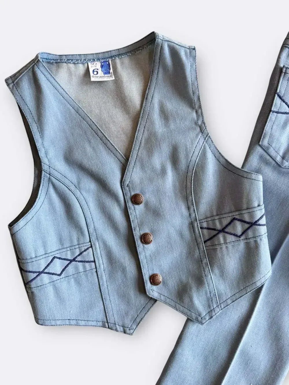 Vintage 1970s Garanimals Kids 2-Piece Denim Vest and Flare Pant Set Size 6 - Picture 2 of 4
